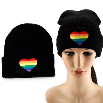 LGBT Gay Pride Accesorii Femei Barbati Pălării de Iarnă de Schi Beanie Capac Tricot Broderie Curcubeu Dragoste Inima Pălărie Ține de Cald