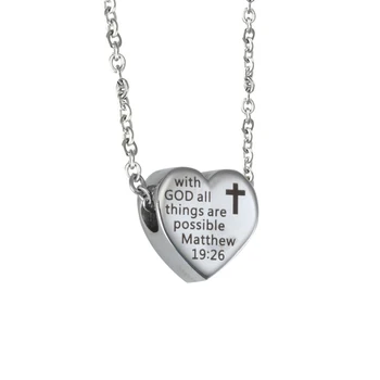Din oțel inoxidabil inima margele-Cu DUMNEZEU toate lucrurile sunt posibile Matei 19:26--se potrivesc prin lanțuri în formă de inimă bijuterii-5 buc-G2765