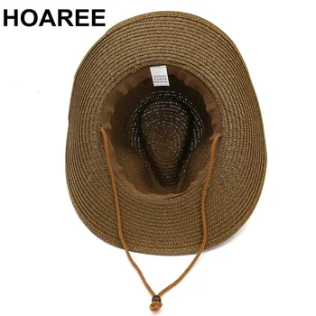 HOAREE Pălării de Soare Pentru Barbati Femei Paie Pălărie de Cowboy Margine Largă Panama Beach Pălărie de Vară 2021 Decor de Epocă Fedora Capace