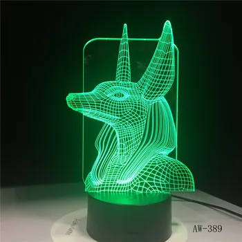 7 Culori Schimbare Egipt Anubis 3D Bulbing Lampa Iluzie Culori Schimbă Lumina de Birou Cu Negru Touch Bază Decor Lumina de Noapte AW-389