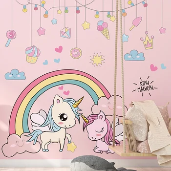 [SHIJUEHEZI] Animale Desene animate Autocolante de Perete DIY Curcubeu Unicorn Cal Decalcomanii de Perete pentru Copii, Camere Copii Dormitor Decor Acasă