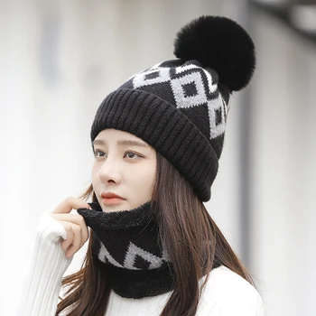 Noua pălărie de iarnă pentru femei caldă și vânt în aer liber eșarfă tricotate pălărie coreea moda ureche capac de lână capac