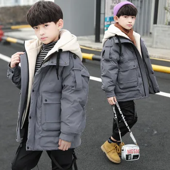 2020 nou pentru copii de iarna jos căptușit sacou rever coreean cu gluga mid-lungime fermoar tricou baiat căptușit