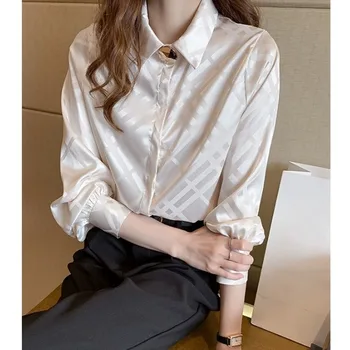 GOOHOJIO 2020 Casual, Office Lady Supradimensionate la Modă Tricouri Femei Vrac Maneca Lunga Tricou Femei Toamna Vintage Bluze Femei