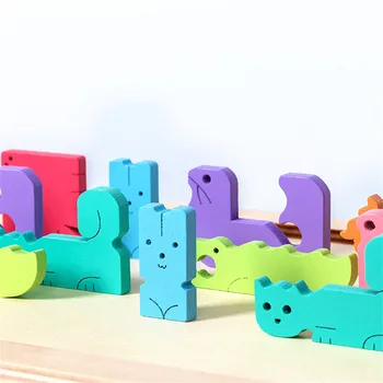 3D Puzzle din Lemn Model Animal Puzzle Joc de Bord de Jucării Tangram Teaser Creier Educative Puzzle-uri din Lemn Jucarii pentru Copii Cadouri pentru Copii