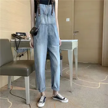 2019 Toamna și Iarna Noi de Salopete Denim Femei Vrac Tendință de Moda Drăguț Talie Înaltă, Buzunare Lungime de Glezna Jeans Plus Size