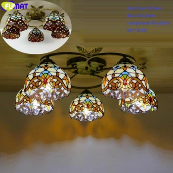 FUMAT Stil Tiffany Lampă de Plafon Multi Libelula Vitralii Candelabru Lumina Nordic Clasic Agățat de Prindere Rustic Iluminat