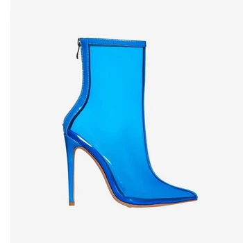 O-BUYBEA Nou PVC Femei Cizme glezna Vânzare Fierbinte Transparent Femei Cizme Clearheels Pantofi cu tocuri foarte inalte, cu toc Subtire zip pentru femei cizme pentru femei