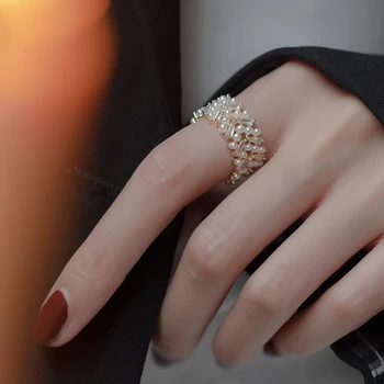 De înaltă Calitate Pearl Zircon Aur Inele Deschis Pentru Femeie 2020 Noua Moda coreeană Bijuterii de Lux Petrecere Reglabil Neobișnuit Fată Ring