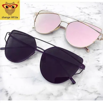 2019 Vânzare Fierbinte Oglindă Plană Obiectiv Femei ochelari de Soare Ochi de Pisica Clasic de Brand Designer Twin-Grinzi Rose Gold Rama de Ochelari de Soare pentru Femei