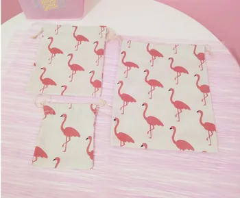 Flamingo Tipărite Lenjerie Sac de Cadouri 9x12cm 10x15cm 13x18cm, pachet de 100 de Petrecere Bomboane Iută Cordon Husă