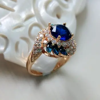 Yunkingdom Stil Unic Albastru Pietre Zirconia CrystalGold Culoare Inele pentru Femei Nuntă BrideRing Dropshipping