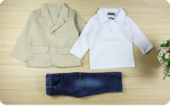 2016 Nouă Primăvară Copii Seturi de Îmbrăcăminte băieți tinuta 3pcs set:Strat+Tricou+Blugi,elegant de îmbrăcăminte pentru băieți set