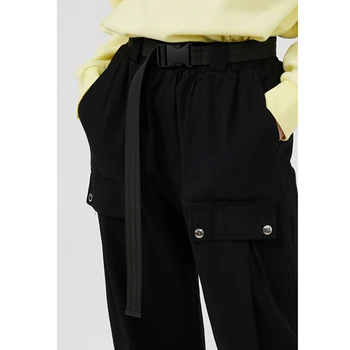 Toyouth Femei High Street Pantaloni cu Buzunar Elastic Talie Casual Picior Drept Sport Pantaloni Harem