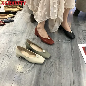XGRAVITY Star Pop Deget de la picior Pătrat Fata Indesata Toc Pantofi Femeie Adânc V Design Lady Pearl Pantofi Elegante Femei Europene Pantofi Noi B156