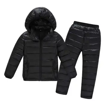 Copii Din Bumbac Sport Set Haine Pentru Baieti Fete Iarna Îngroșa În Jos Jachete+Pantaloni Salopeta Costum 2018 Nou Copil Snowsuit