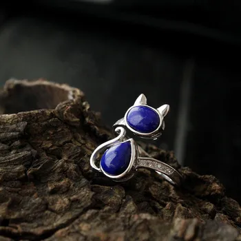 CMajor 925 sterling silver-bijuterii clasice piatra naturala lapis lazuli bijuterii reglabil pisica inele pentru femei, Cadou de Ziua Mamei