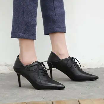 ALLBITEFO brand din piele femei pantofi cu toc subliniat de la picior toc subțire femei sexy tocuri de moda de primăvară pantofi fete