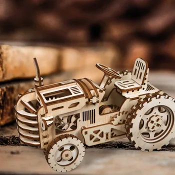DIY de Mână bielă-Manivelă Condu Tractorul 3D din Lemn Model Kituri de constructie Jucarii Hobby-uri Cadou pentru Copii Adult LK401