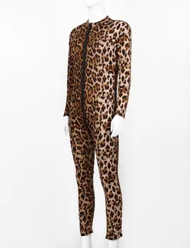 Iiniim Femei Femme Leopard de Imprimare de Costume de Dublu încheiat cu Fermoar Catsuit Tricou Romper Bodycon Costume Petreceri de Noapte Clubwear