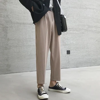 2019 Primăvara Și Vara Noua Moda Coreeană Valul De Sex Masculin Liber De Înaltă Calitate Din Bumbac Cu Dungi Pantaloni Casual, Streetwear