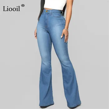 Liooil Plus Dimensiune Talie Mare Skinny Flare Jeans Pentru Femei Negru Alb Albastru Denim Pantaloni Clopot Fund Sexy Bodycon Jean Pantaloni