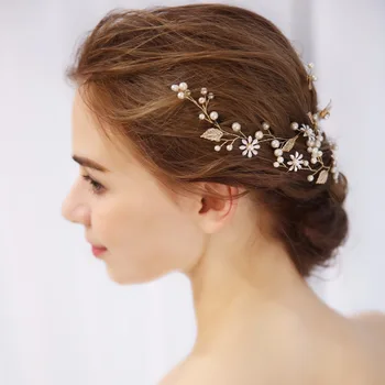 AiliBride Aur Floare de Cristal Pearl Mireasa de Susținere Caciulita de Nunta Hairband Par de Viță de vie de Nunta Bijuterii Accesorii de Par FD630