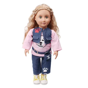 Haine papusa roz casual costum de câine model +pantaloni jucărie accesorii de 18 inch Fata de papusa si 43 cm baby dolls c700