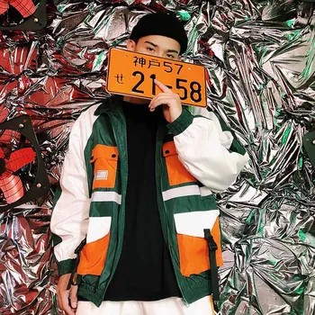 Hip Hop Sacou Canadiană Multi Buzunare Bărbați Harajuku Jachete Streetwear Bloc De Culoare Urmări Jachete De Blana Swag Panglică Toamna Anului 2020