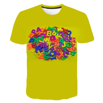 Noi Arrivel Fete pentru Copii cu Maneci Scurte T-shirt 4~14T Vara Haine Copii Bluza Bluze Băieți Creative Scrisoare ABC Imprimare Topuri