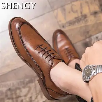 Nouă Bărbați Pantofi de Piele Cusute de Mână Elegant Dantela-Up Barbati Pantofi de Afaceri Roma Stil Office, Rochie Formale Pantofi pentru Bărbați
