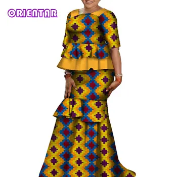 2 Buc Set Tinutele Femeilor Africane Fuste Și Bluze Bluza Set Bazin Riche Africane Haine Plus Dimensiunea Femei Personalizat Privat WY8089