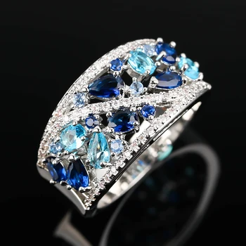 Lux Albastru Zircon Cubic Inele pentru Femei Cadou Promit Nunta Logodna Cristal Inel Declarație de Farmec Bijuterii Accesorii