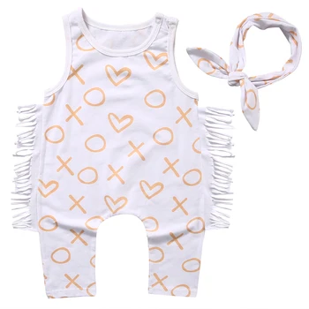Copil nou-născut Fete Haine de Vară fără Mâneci Geometrice Ciucure Romper +Banda 2 BUC Set Tinuta Sunsuit Fete Printesa Costum