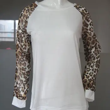 YMING Șifon Tricou Femei Leopard de imprimare de Moda Bluza Femei Topuri si Bluze Gât O Tunică Albă de sex Feminin Blusas Haine de Femei