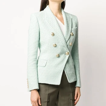 De ÎNALTĂ CALITATE, cele mai Noi 2020 Designer de Sacou Femei de Metal Clasic Leu Butoane Dublu Rânduri Tweed Blazer Verde Menta