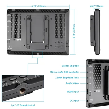 Neewer F100 7-inch 1280x800 Ecran IPS Camera Domeniul Monitor Kit: Suport 4k de intrare cu 2600mAh baterie Reîncărcabilă Li-ion Baterie Pack