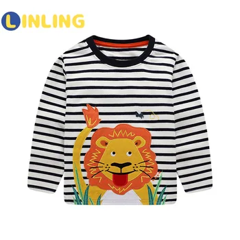 LINLING Copii Trendy Amuzant Cusute cu Dungi T-shirt Print Girafa, Leu Haine pentru Copii Stripe pentru Copii T-shirt cu Maneci Lungi de Sus P555