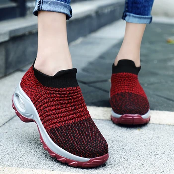 Nouă Femei Adidași Pernă de Aer Aluneca pe Șosete, pantofi de Funcționare Fund Gros Țesute de Mers pe jos Pantofi Femei Usoare de Dans Sho