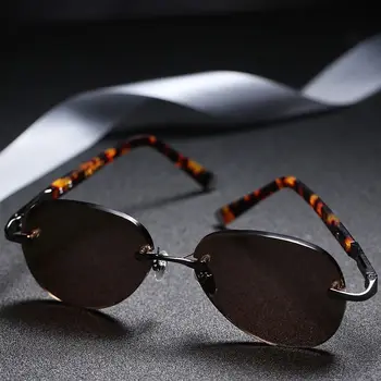 Zerosun Sticlă de ochelari de Soare de sex Masculin Ochelari de Soare pentru Barbati Piatra Naturala de Aviație fără ramă Maro Lentile Anti Ochi Uscat Supradimensionate