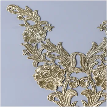 2Pairs aur, argint New Sosire Dantelă Aplicatiile de Flori de Cusut Ornamente Decor Nunta 9X 27CM BD0098