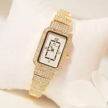 În 2020, Noul Ceas Cu Diamante De Lux Marca Square Ceas Minimalist Analog Quartz Movt Unic De Gheață Afară Ceas Ceas De Mână Pentru Femei