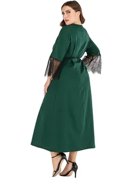 2021 primavara toamna plus dimensiunea rochie lunga pentru femei de mari în vrac casual cu maneci lungi din dantela rochii V gâtului centura verde 3XL 4XL 5XL 6XL