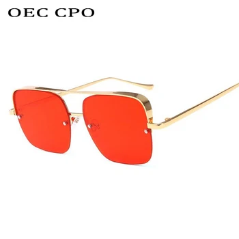 Pătrat de Metal Jumătate cadru ochelari de Soare Barbati Femei Ochelari de Moda Designer de Brand Cadru Retro de Înaltă Calitate, Gri, Roșu lentile Transparente