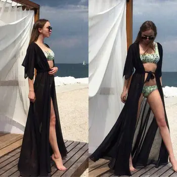 2019 Vara Femei costume de Baie Bikini Acoperi Sexy de Plajă Up Șifon Rochie Lungă, Elegantă, Solidă Plaja Costum de Baie tunica caftan