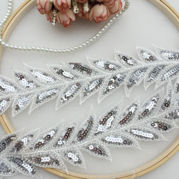 1Meter/lot 7cm lățime de aur paiete argintii cu margele frunze de dantelă DIY rochie de mireasa copii centura de talie accesorii bijuterii W465