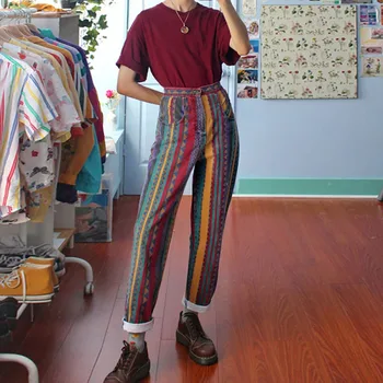 Dungi De Imprimare Pantaloni Toamna Vintage Lady Mijlocul Talie Pantaloni De Primăvară 2020 Moda Casual-Street Multicolor Pentru Femei Pantaloni Lungi