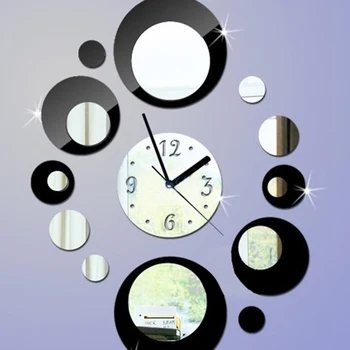 Acasă Oglindă Ceas de Perete Cercuri DIY Ceas de Perete Decor Mișcare Oglindă Negru Argintiu Efect Dormitor Living Moda Cadou
