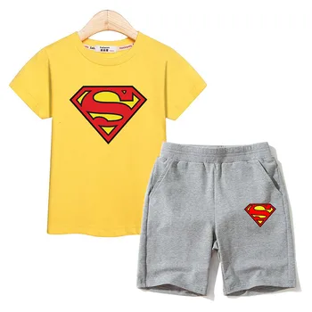 Copiii de Imprimare de Costume Baieti de Vara cu Maneci Scurte Topuri Pantaloni 2PC Seturi Superman Haine Copii Baieti din Bumbac Costum Costume 2020
