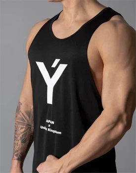 Fitness masculin Rezervor de top de vara mens jogging, alergare sport shirt rezervor de top pentru bărbați bumbac imprimat sală fără mâneci vesta de culoare închisă grayM-XXXL